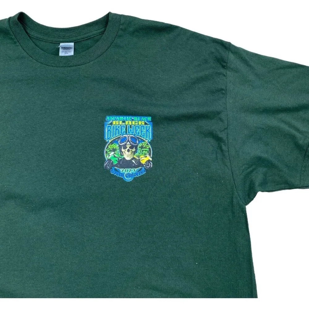 Black Bike‎ Fest 2023 T-Shirt XL Atlantic Beach SC Green Skeleton Goggles NWOT - Picture 4 of 7